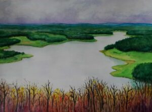 Pöhl reservoir (Vogtland), Watercolor, 34x46 cm