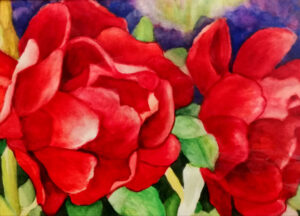 Rosen und Iris, Aquarell, 30x42 cm